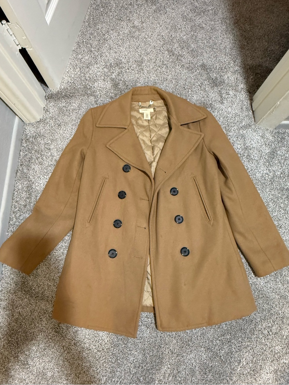 J. Crew Camel Quilted-Lined Wool Blend Coat